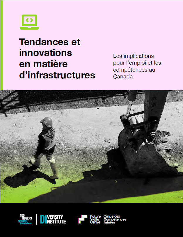 Une couverture de rapport montrant un ouvrier du bâtiment marchant à côté du godet d'une grande excavatrice.